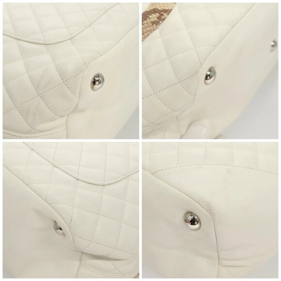 CHANEL Matelasse Cambon Line COCO Mark Tote Bag Lamb Skin White CC Auth - Picture 16 of 16